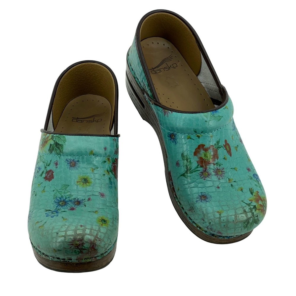 Dansko Women's 38 Size 7.5 8 Clogs Cottagecore Floral Snakeskin Nurse Whimsy GUC